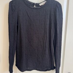 LOFT Black Textured Long Sleeve Top